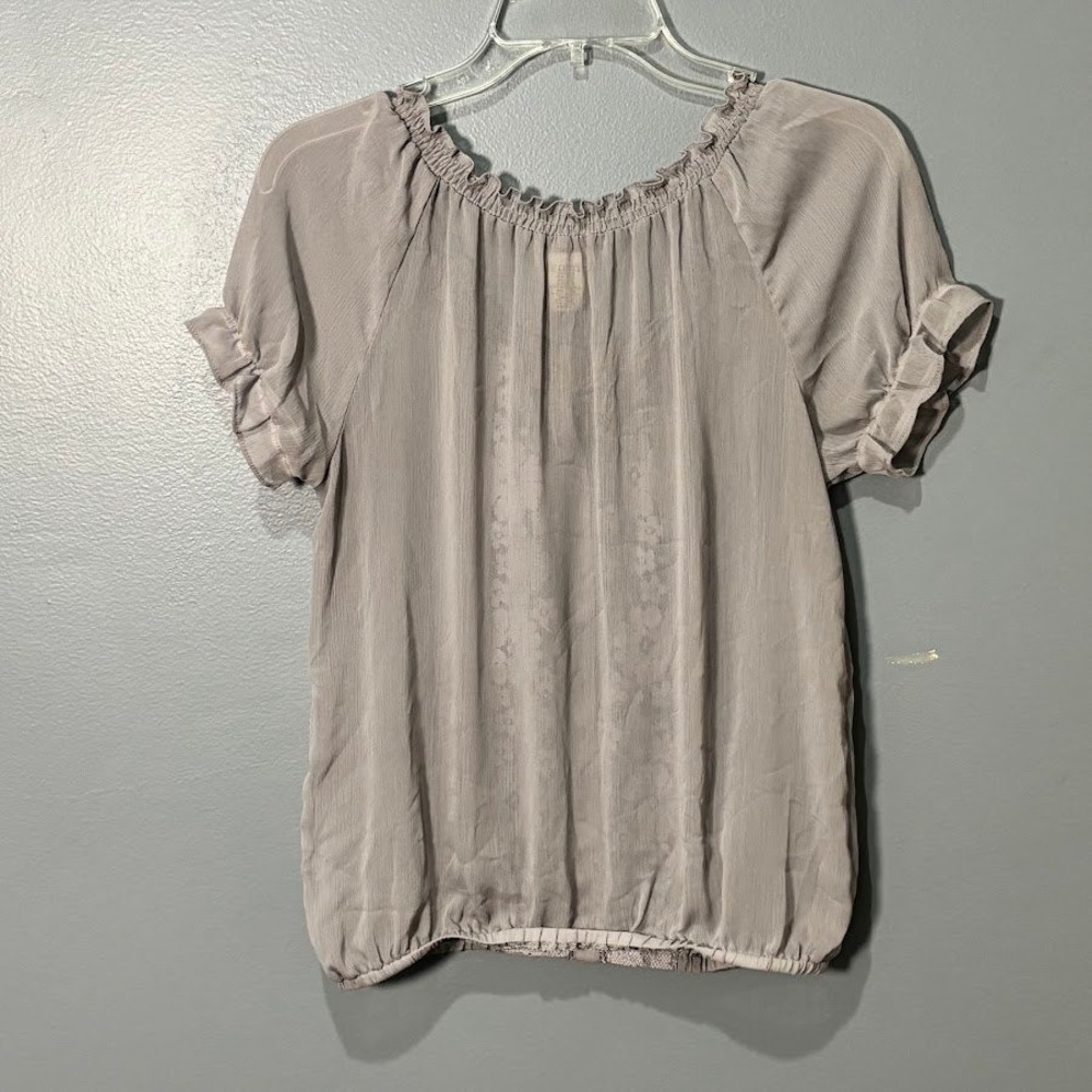 Eyelash Couture Blouse Womens Medium Gray Polyester Lace Boho Chic Ruffle Sheer - Picture 2 of 6